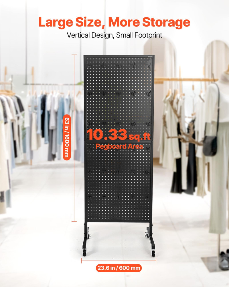 Pegboard Display Stand with 30 Hooks Pegboard Panels Display with Wheels Black