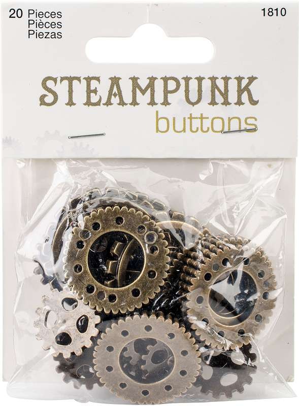 Steampunk Buttons Antique Gold Gear 20/Pkg