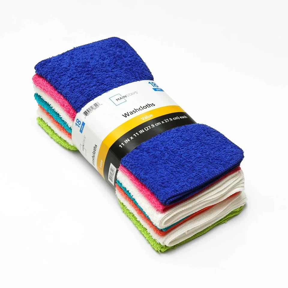 Mainstays 18-Pack Washcloth Bundle, True Bright