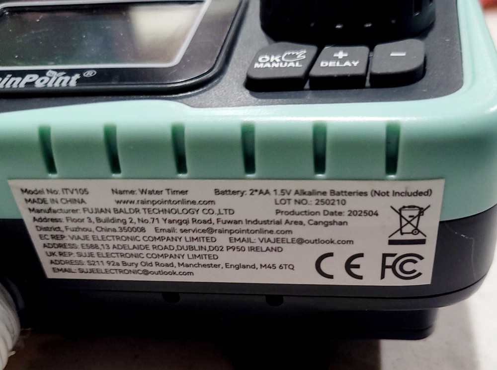 NEW RainPoint Programmable 1 Zone Water Timer Model Number ITV105 OPEN BOX