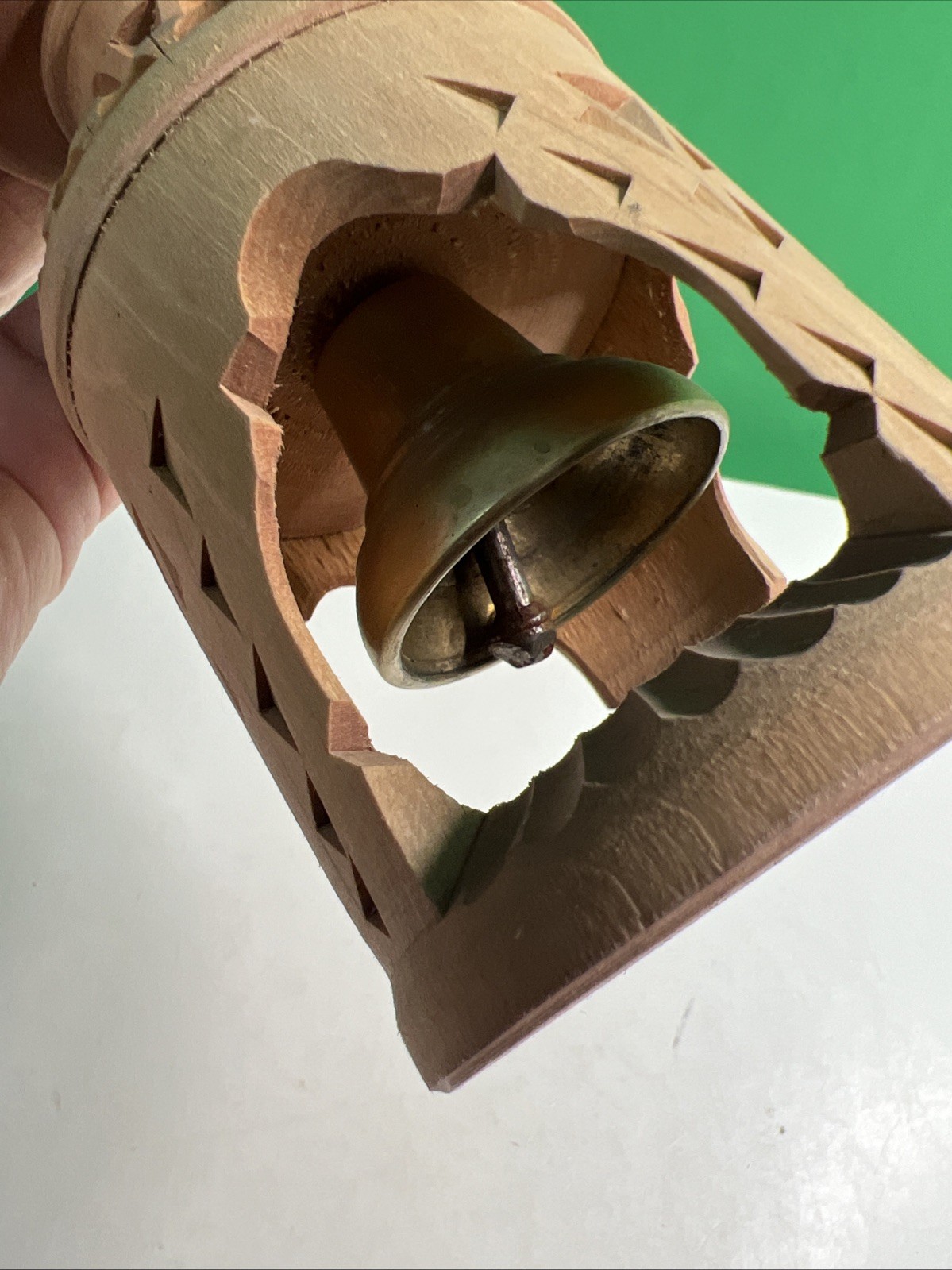 Vintage Hand Carved Wood Russian Bell Folk Art Souvenir 8.5 Inches