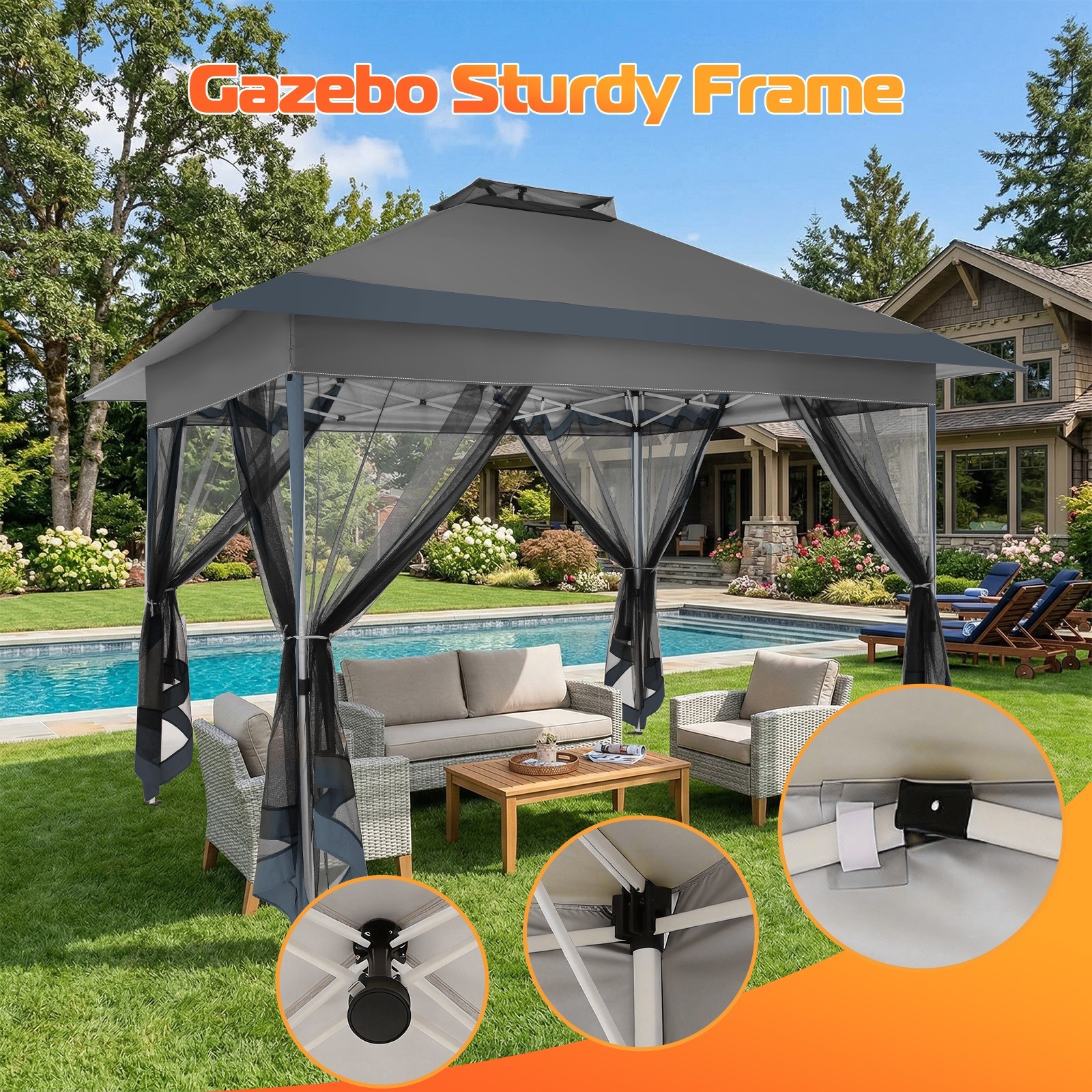 13'x13' Pop up Gazebo Screen Tent Outdoor Garden Patio Canopy with 4 Sandbags