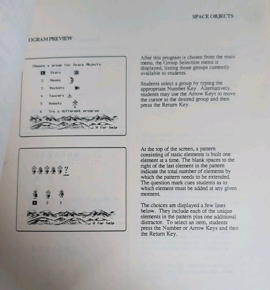 MECC Instructional APPLE 2 COURSE BOOK 4 ASTRO COSMIC GAMES SOUNDS + Patterns