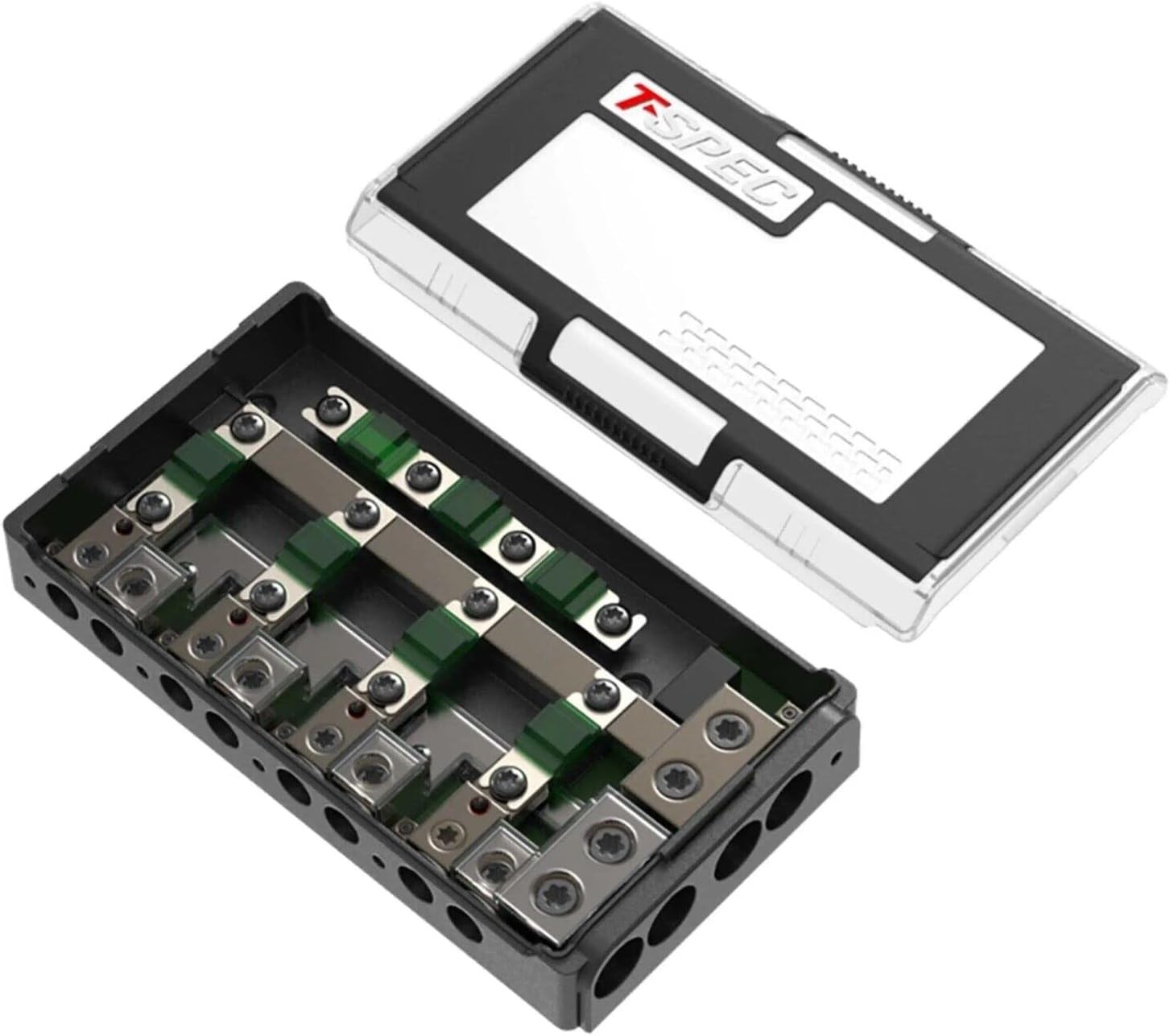 T-SPEC DUAL 1/0 GAUGE INPUT 4-WAY POWER + GROUND CAR AUDIO DISTRIBUTION BLOCK