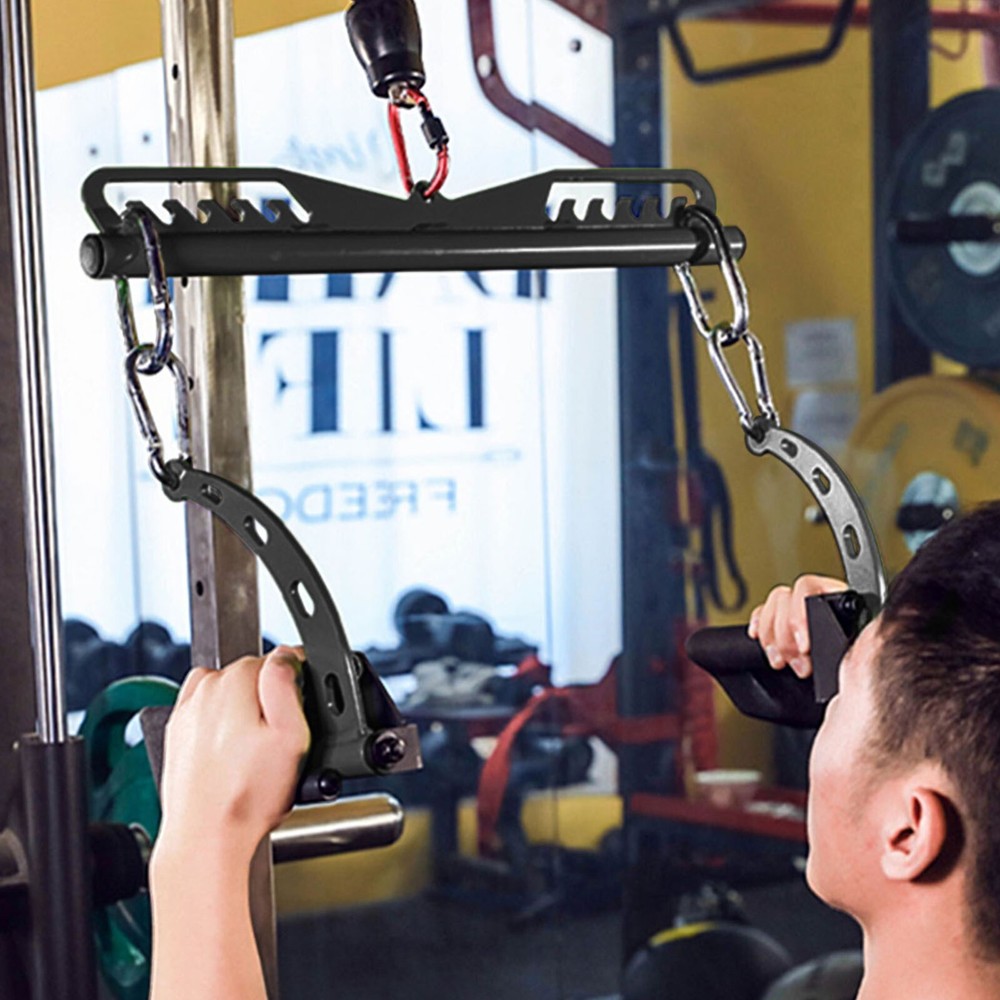 5Pcs Set Black Adjustable Lat Pull down Bar Cable Machine Attachments for Gym