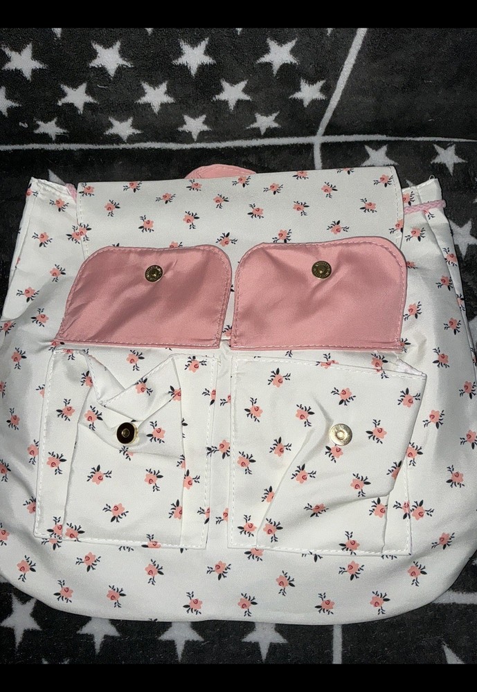 Floral Drawstring Backpack With Hello Kitty Pin
