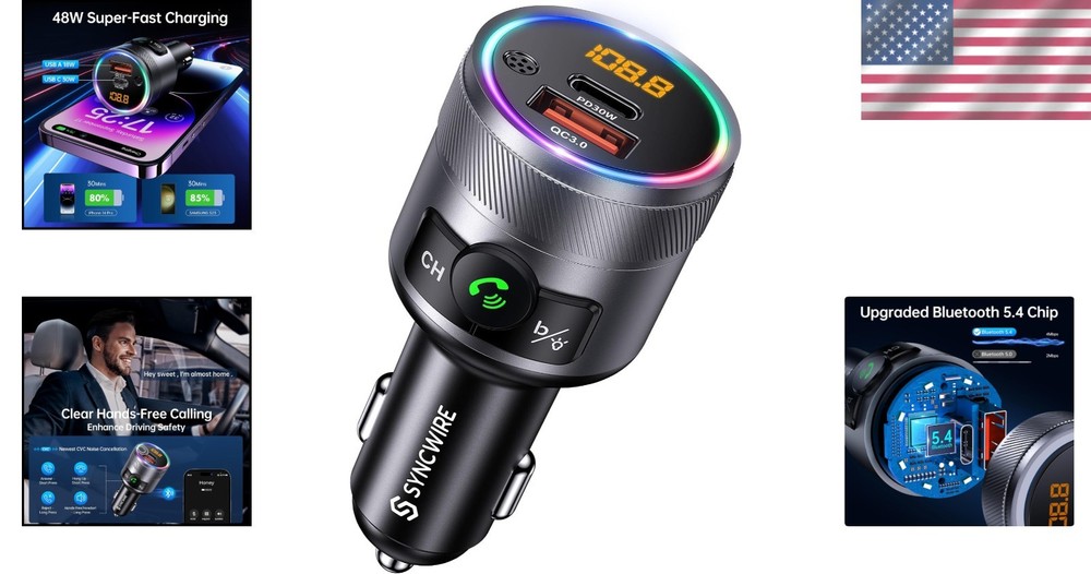 Bluetooth 5.4 FM Transmitter with Dual USB Charging