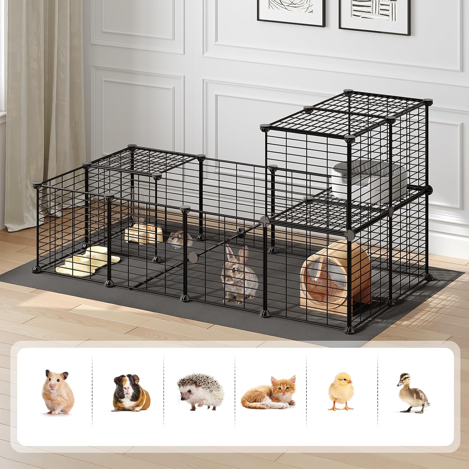 HOOBRO Guinea Pig Cage with Waterproof Mat 24 Panels Small Animal Playpen