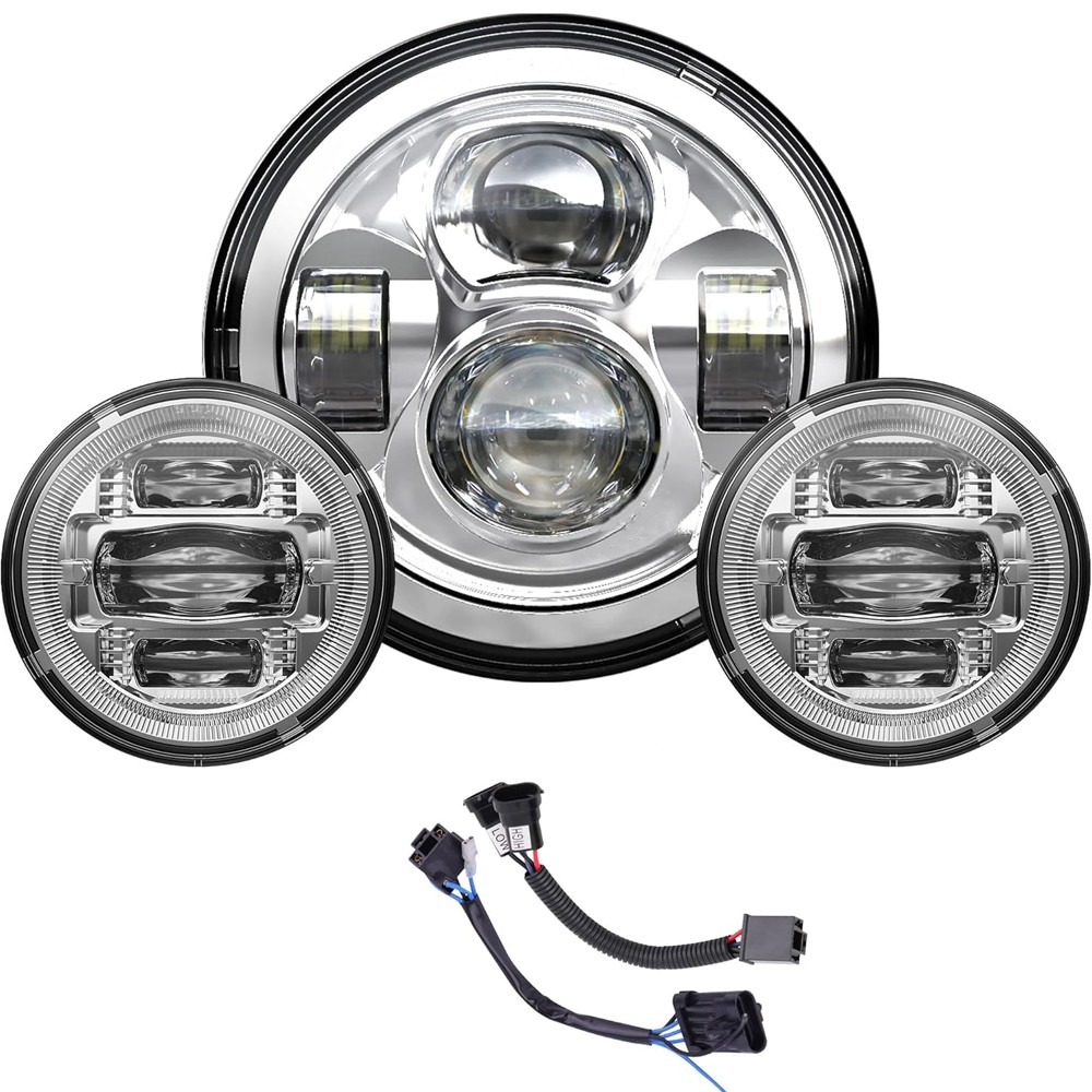 7 Inch 140W LED Headlight Hi/Lo & 2Pcs 4.5Inch 80W Fog Light for Harley Davidson