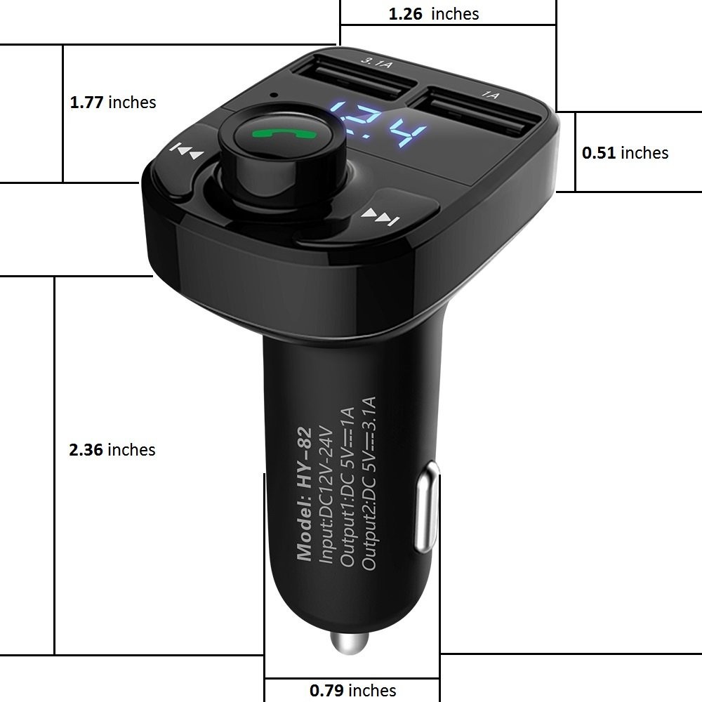 Bluetooth FM Transmitter Car Charger, Dual USB, MP3 Adapter for Smartphonest