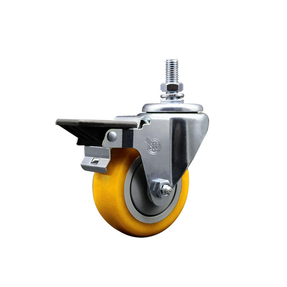 3.5 Inch Yellow Polyurethane ½ Inch Threaded Stem Caster with Brake