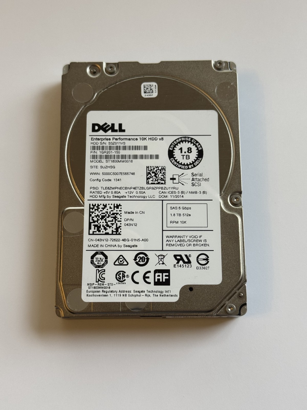 Dell Seagate 1.8TB SAS 10k 6Gbps 2.5" Internal HDD ST1800MM0018 043N12 1GR201