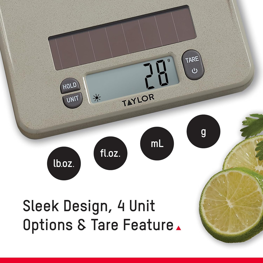 Light Powered Digital Kitchen Scale, Coffee Husk Blend Material, Solar Panel wit