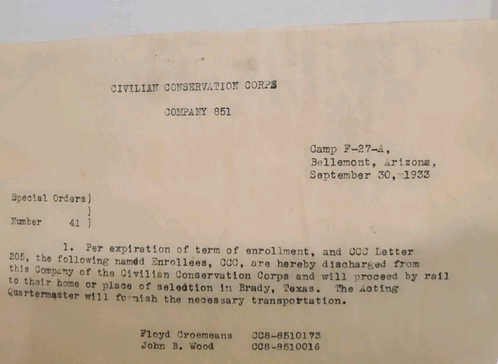 1933 Sheffield Edwards CCC Archive: Signed Docs, Reports & Discharges - CIA Dir
