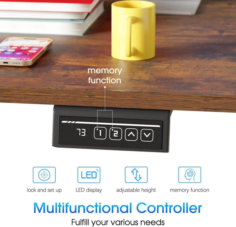 48" Electric Standing Desk with Memory Function & Headphone Holder - Brown