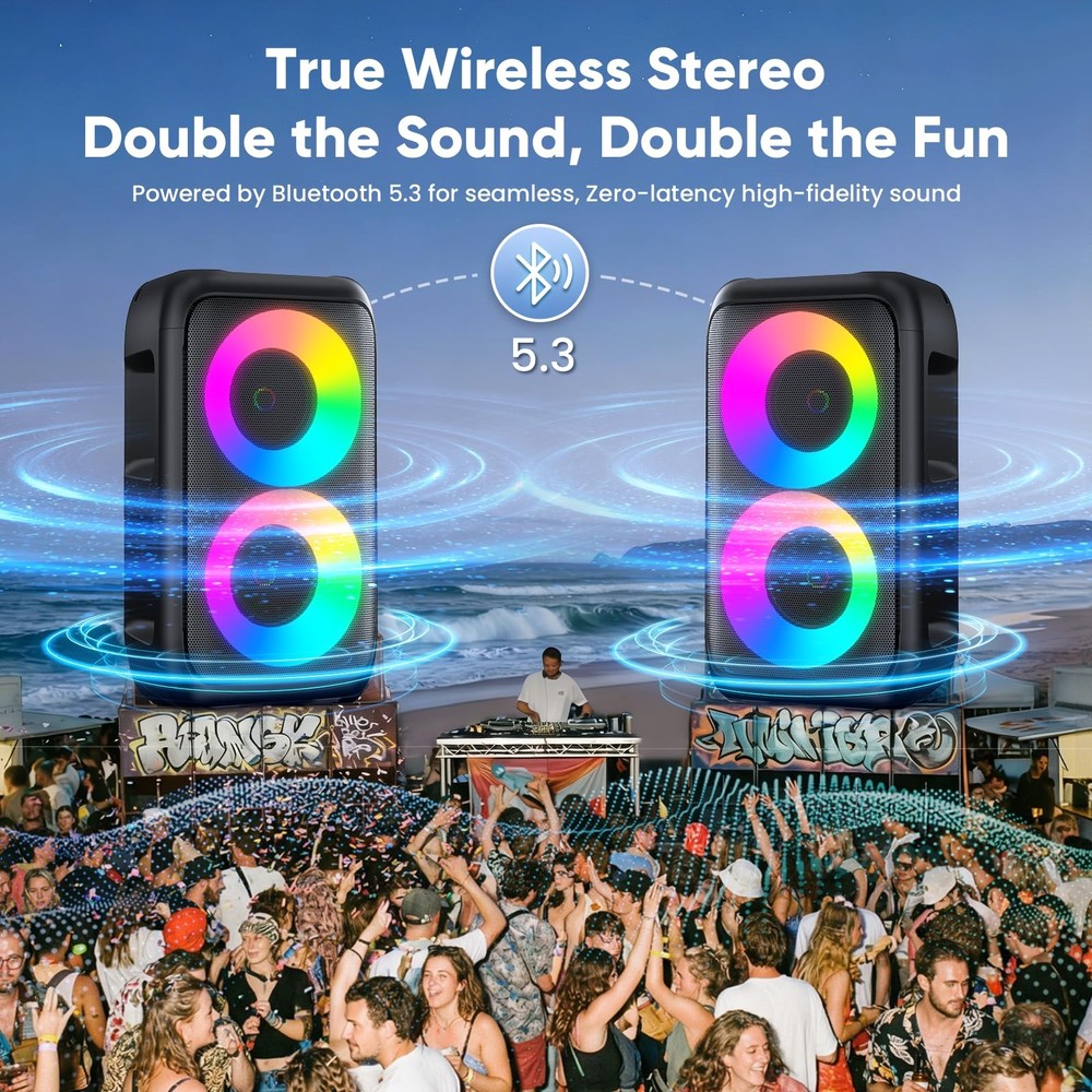 Karaoke Machine, Portable Bluetooth Speaker with 2 Wireless Karaoke Microphon...