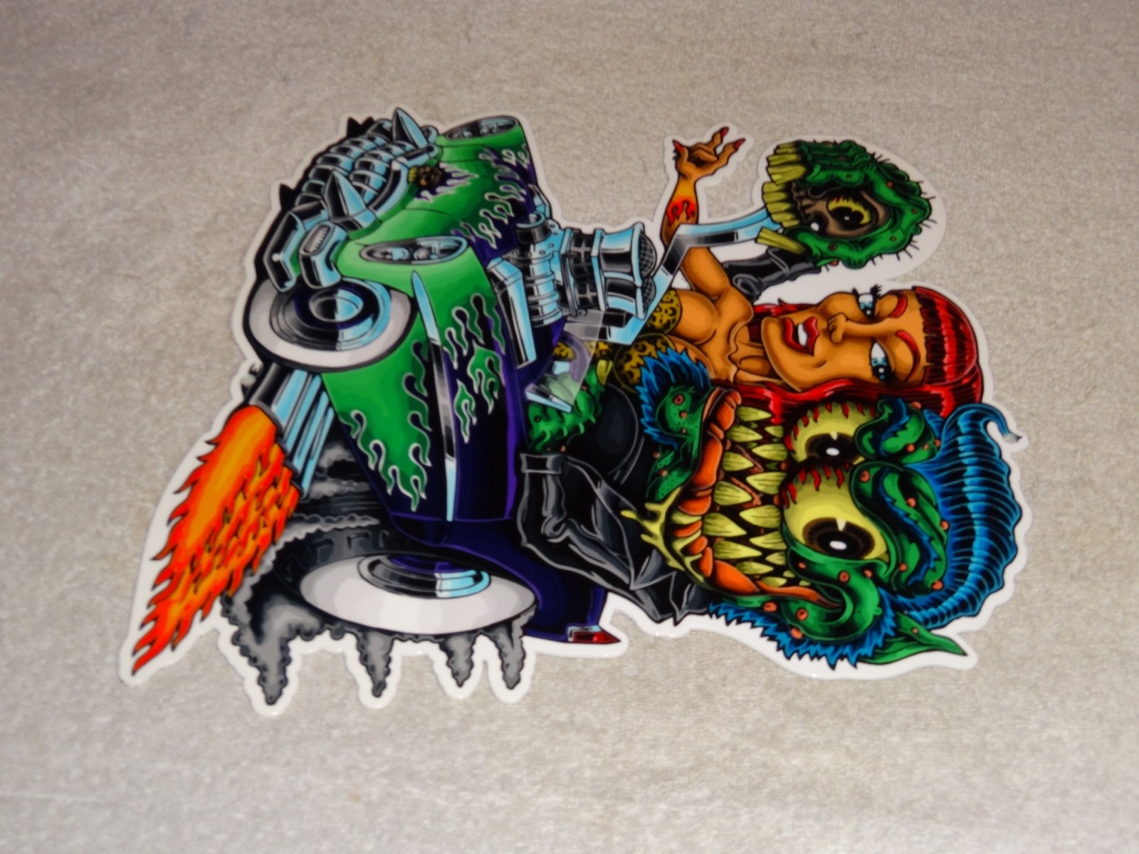 VINTAGE RATFINK DRIVES CAR W/ WOMAN MONSTER 12" METAL GASOLINE OIL RAT FINK SIGN