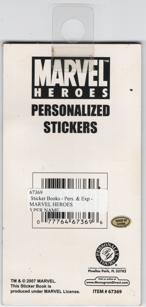 Marvel Comic's 240 SuperHero Personalized Stickers Package Monogram NEW UNUSED