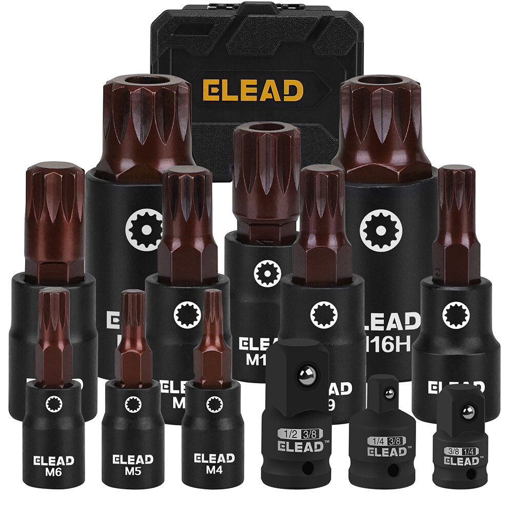 13Pc Torx Bit Socket Set Spline Star Impact Socket Set Adapter With Storage Case