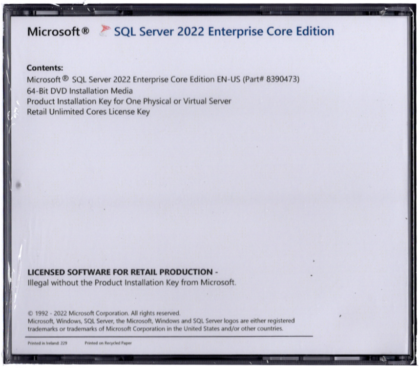 Microsoft SQL Server 2022 Enterprise with Unl. Core License, unlimited User CALs