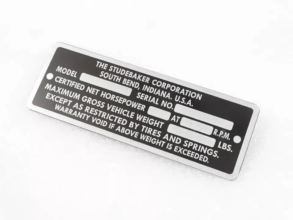 DATA PLATE VINTAGE STUDEBAKER MODEL 1946-49 |Fit For