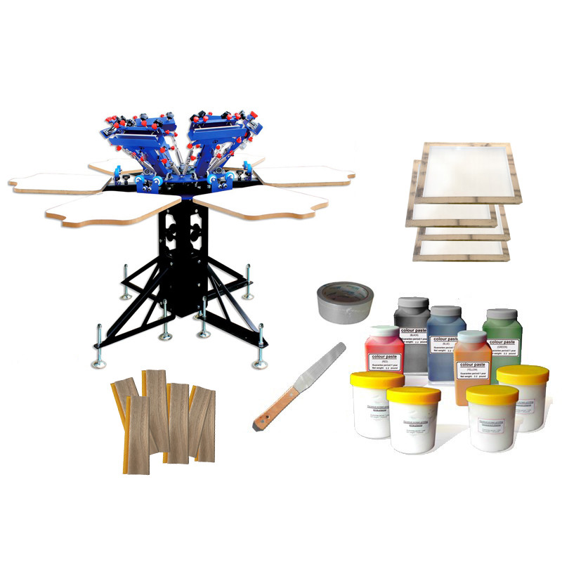 6 Color Screen printing kit Shirt Press Printer & 6 pcs Screen Frame / Squeegee