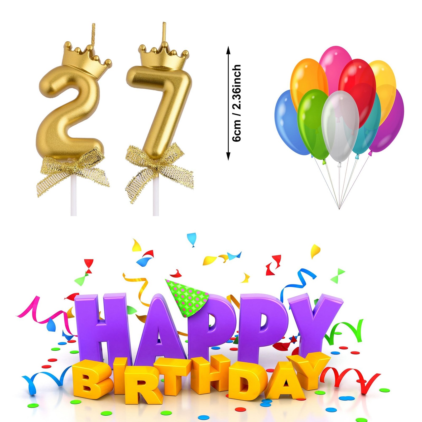 27th 72nd Birthday Candles, Gold 72 27 Year Old Number Birthday Candles, Happ...