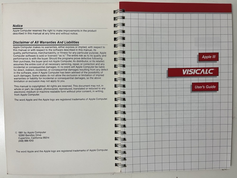 Vintage 1981 Apple III Visicalc Sampler User’s Guide