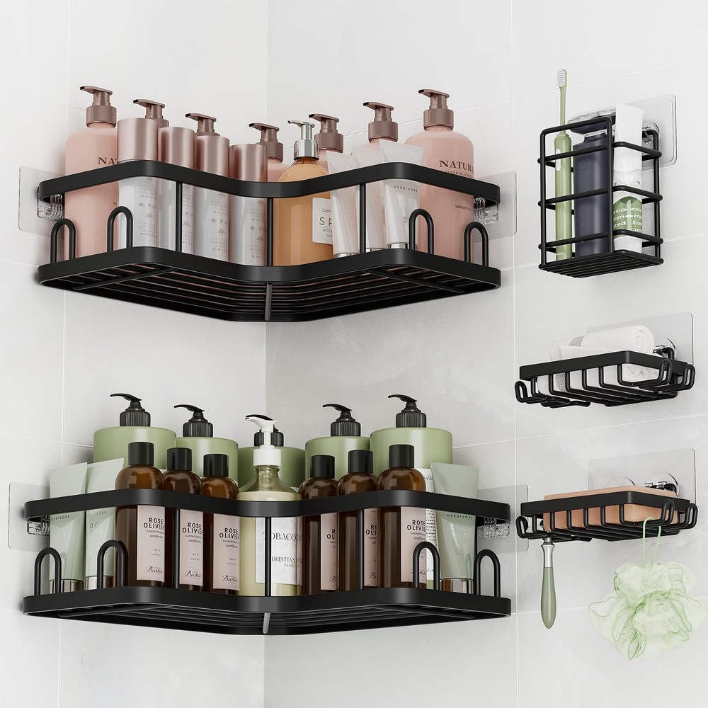 Veken Corner Shower Caddy 5-Pack, Advanced Rustproof Design, No Drilling Adhe...