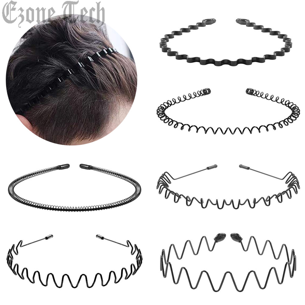 6Pcs Metal Hair Headband Wave Style Hoop Band Comb Sports Hairband for Men Women