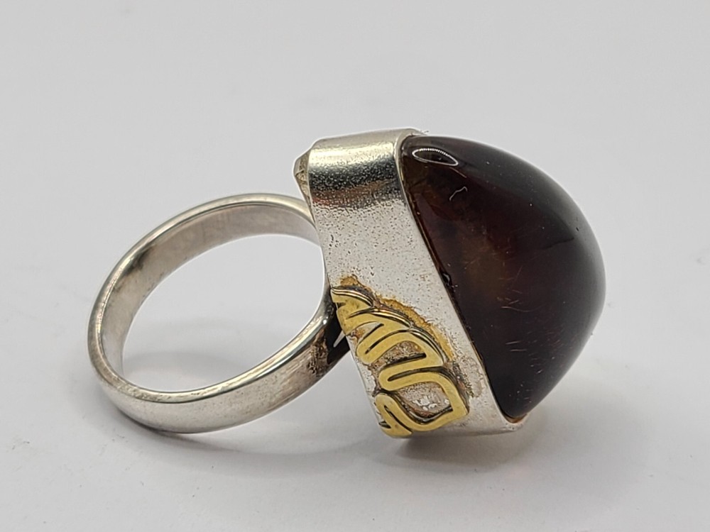 Dark Amber Statement Ring Handmade sz 9