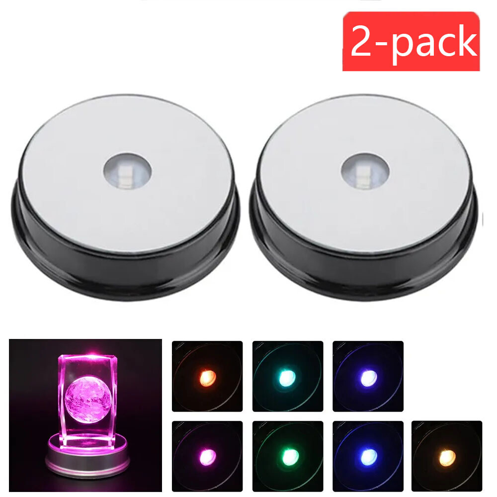 2pcs LED Light Display Base Stand 7 Color Lamp Holder Crystal Glass Art Figurinm