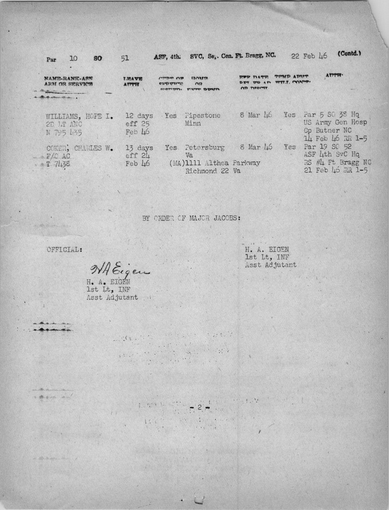 US AAForce Misc. Orders, Intelligence Needs, Randolph Field TX, Fort Bragg NC