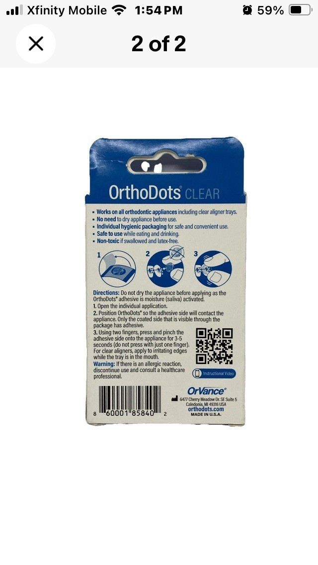 2 Pk OrVance OrthoDots CLEAR Adhesive Covers For Braces Relief Orthodontic Pain