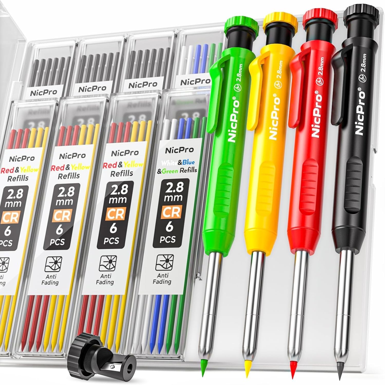 Nicpro 4 Pack Carpenter Pencil with Sharpener, Mechanical Carpenter Pencils with