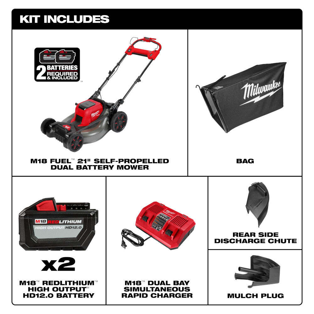 Milwaukee 2823-22HD M18 FUEL 21" Self-Propelled Dual Battery Mower Kit