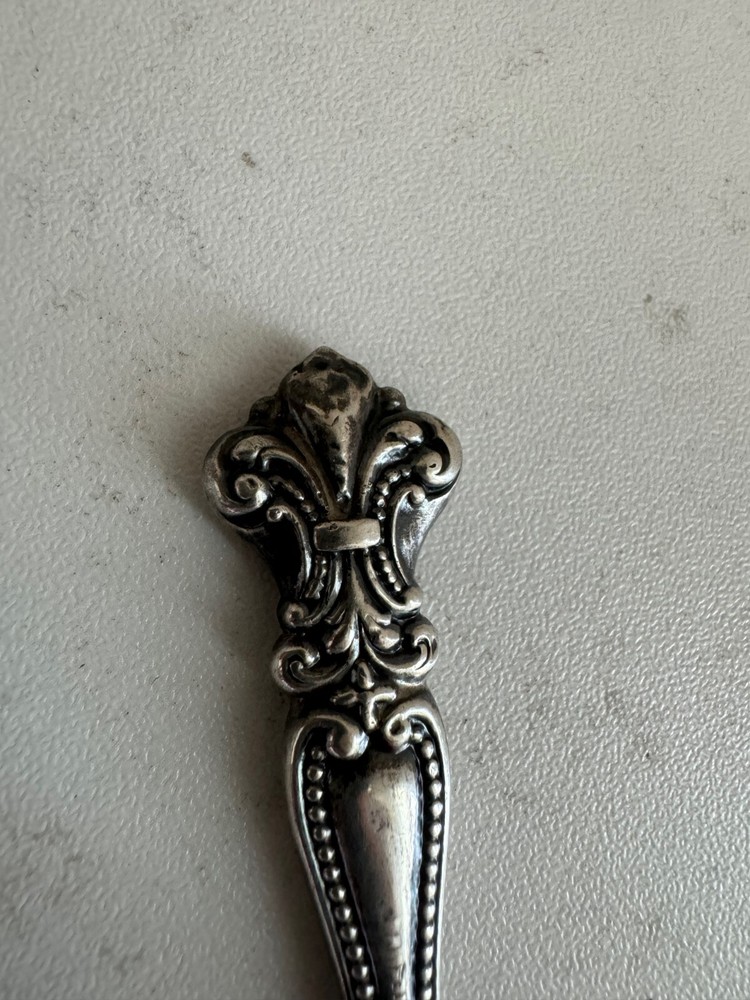 Antique Sterling Silver Handle Button Hook w/ Beaded & Fleur de Lis Design