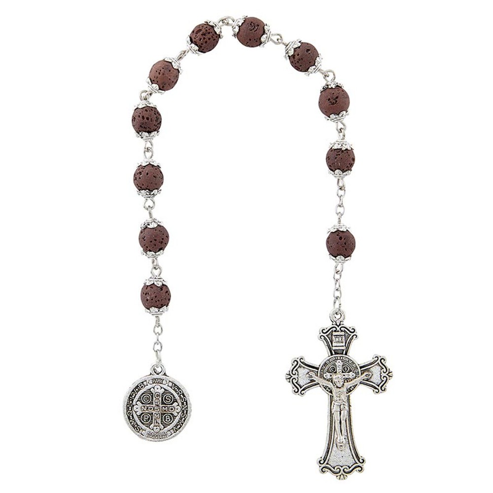 St. Benedict One Decade Rosary In Gift Box-Brown-Made with Lava Beads(N5137)