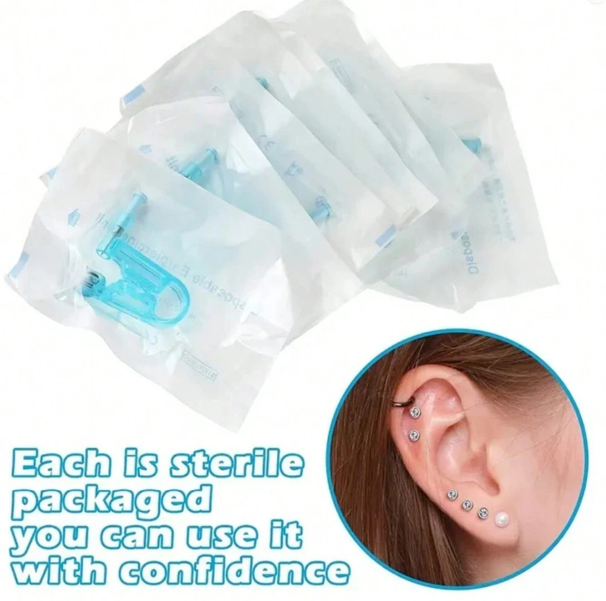 5pcs Disposable Ear Piercing Gun Kit Sterile Stud Piercer Tool Set Blue - NEW
