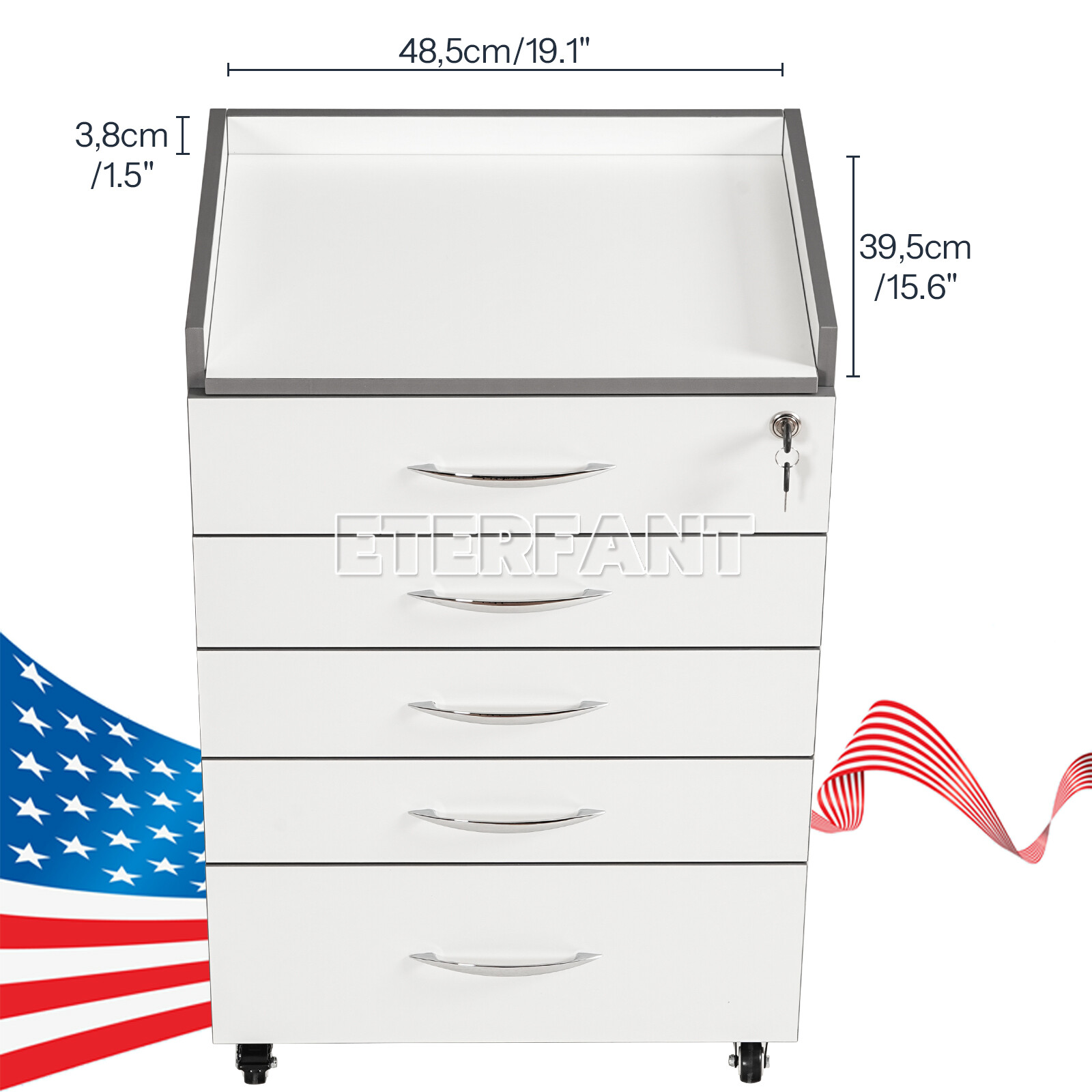 5 Drawers Dental Medical Trolley Cart Acrylic Mobile Wooden Cabinet Rolling Cart