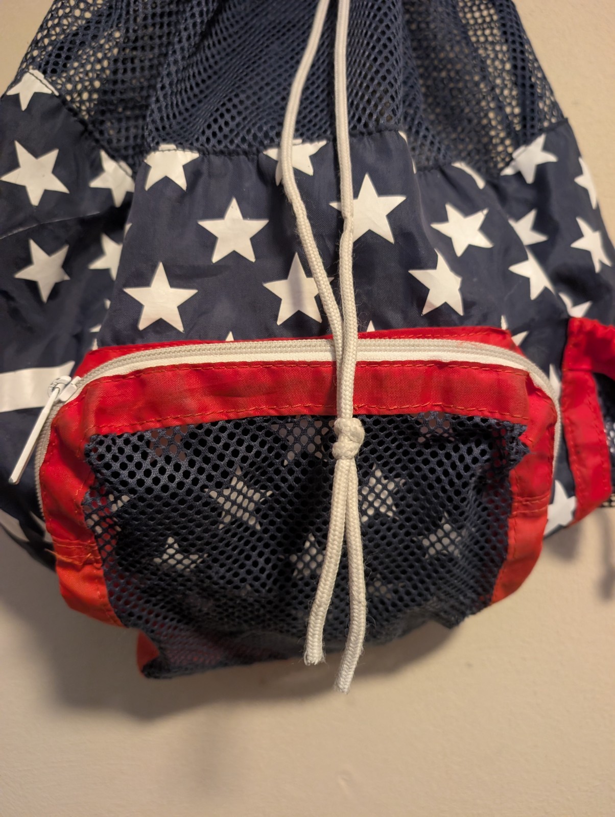 TYR 40L Big Mesh Mummy Backpack Red White & Blue USA Stars & Stripes Print Bag