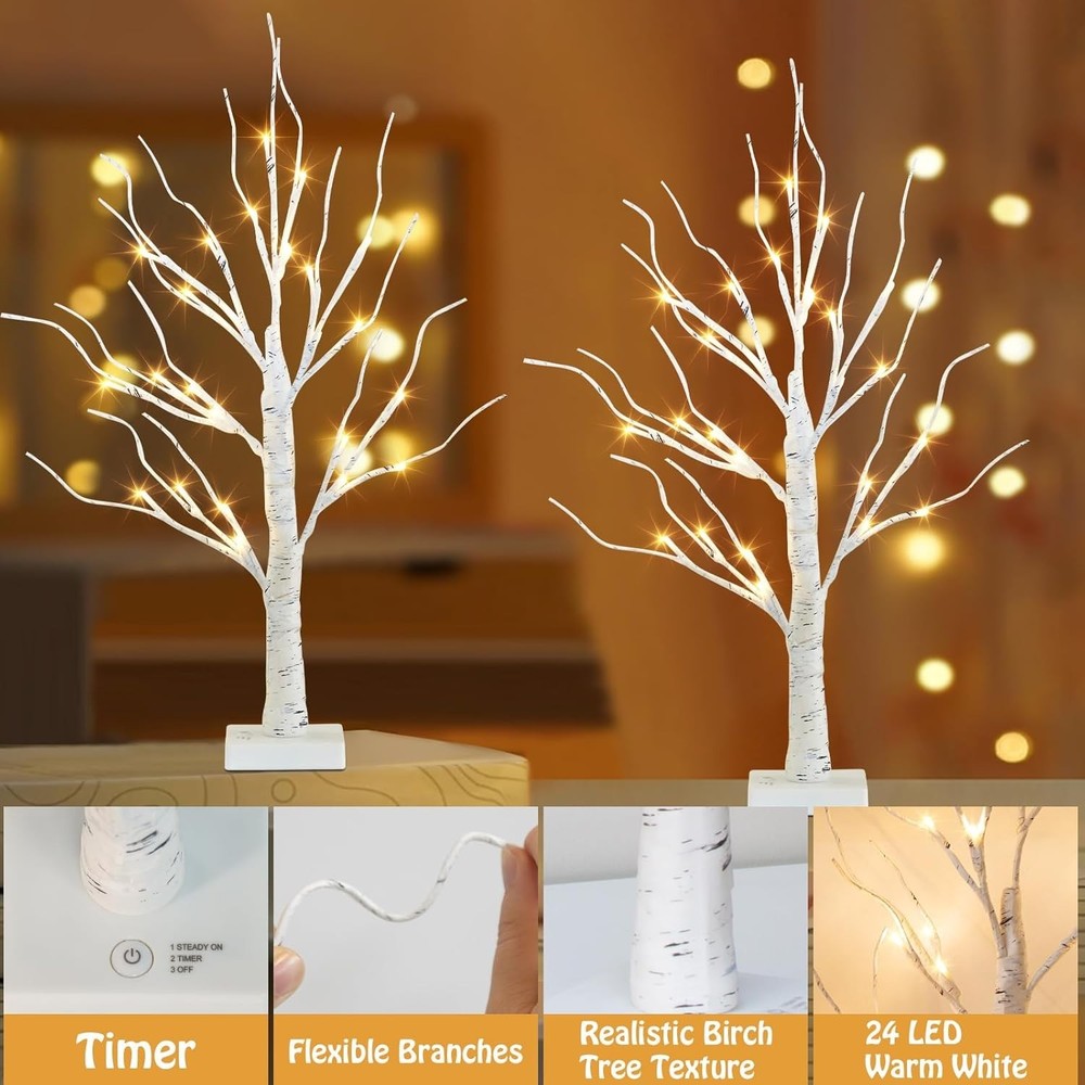 Lighted Birch Tree Easter Decorations for Home, 2Pack 24 LED Battery Operated...