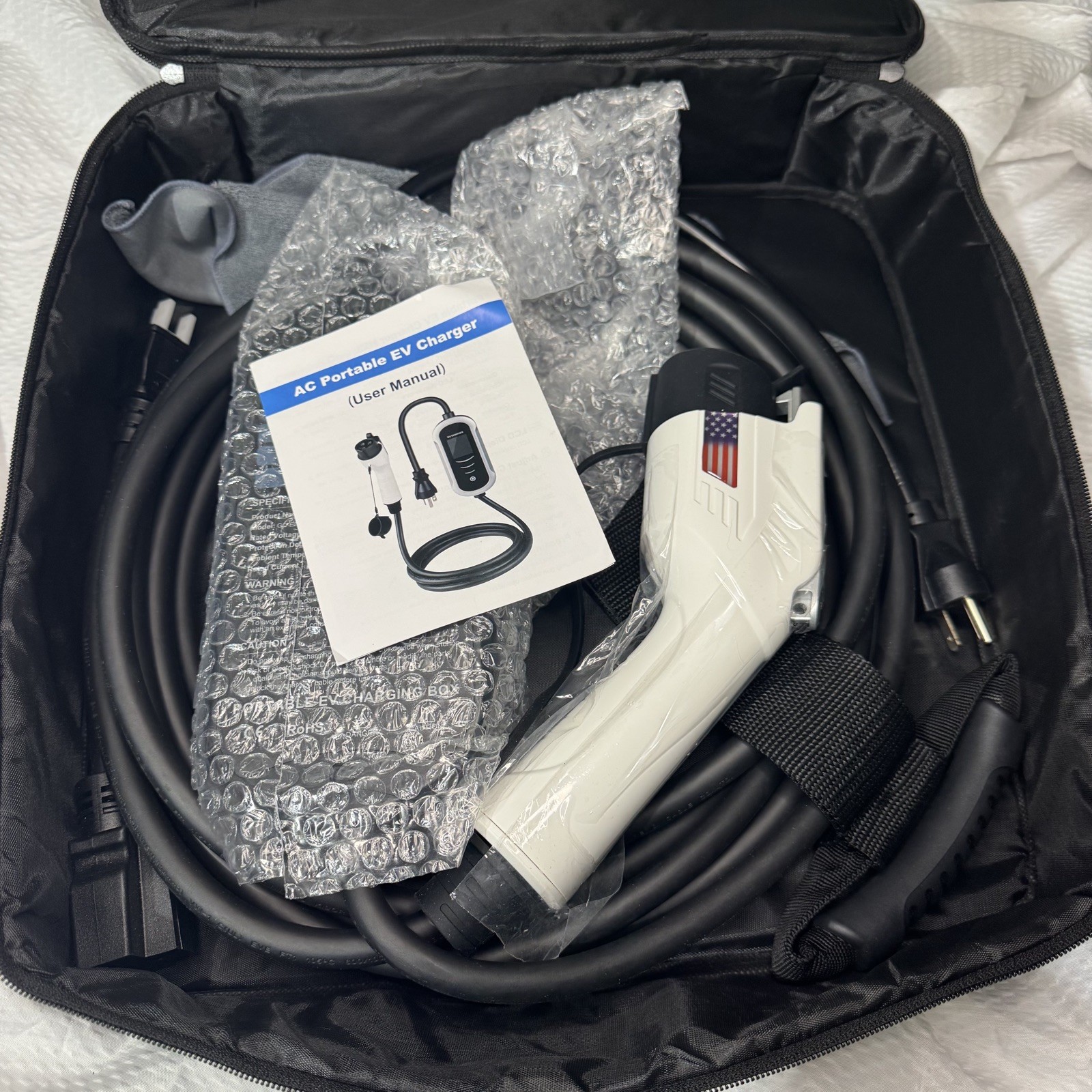 Macarlon Level 1 & 2 EV Charger,16A 110V-240V 25ft Cable,American Flag (Silver)