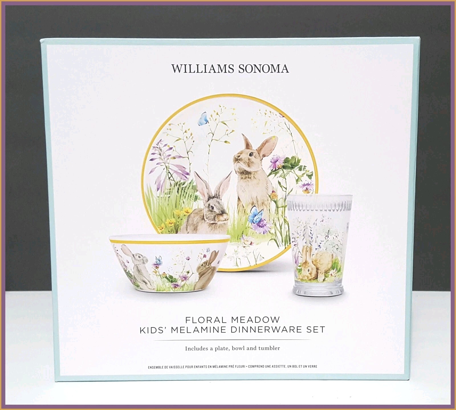 Williams Sonoma Kids 3 PC Floral Meadow Bunny Dinner Set NIB Rabbit Easter