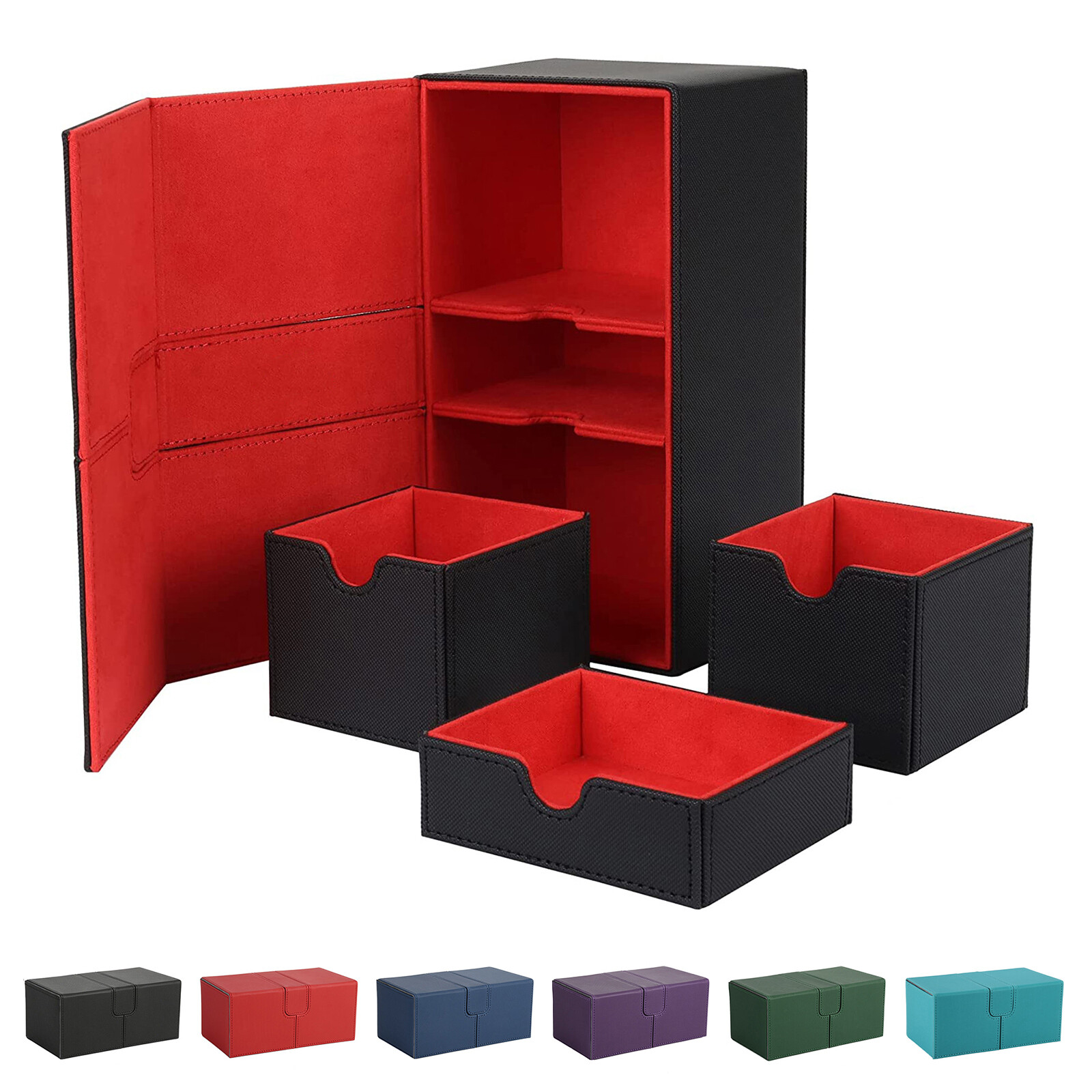 Premium Double Deck Box 200 Cards TCG Case Large Protector EDH Magnet Flip Tray