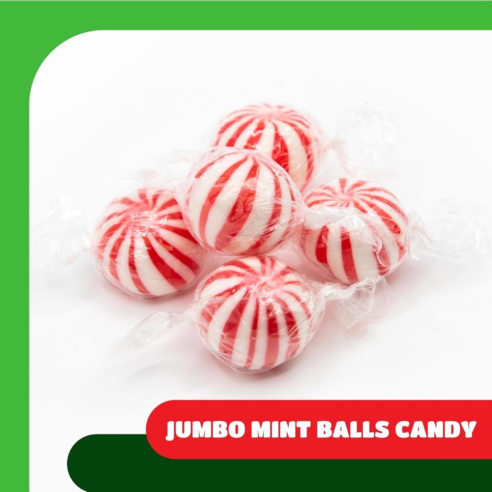 Jumbo Mint Balls - 2 Pound Bulk Pack (About 90 Count) - Peppermint Hard Candy