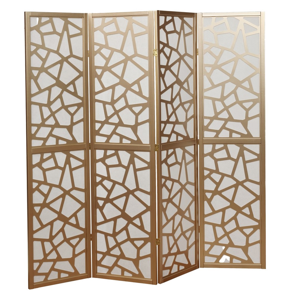 Giyano 4 Panel Screen Room Divider, Gold