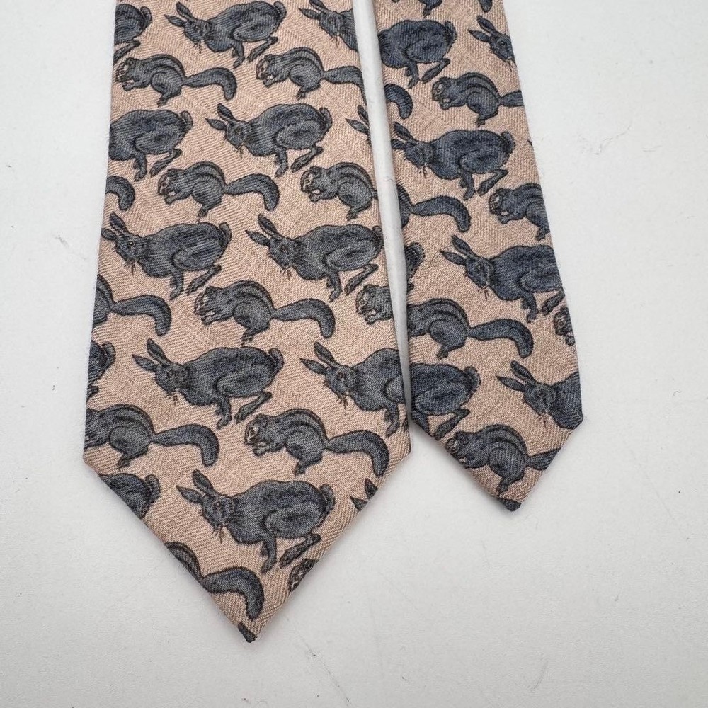 Hermes Necktie Rabbit Squirrel Pattern Slim All-over Design Used