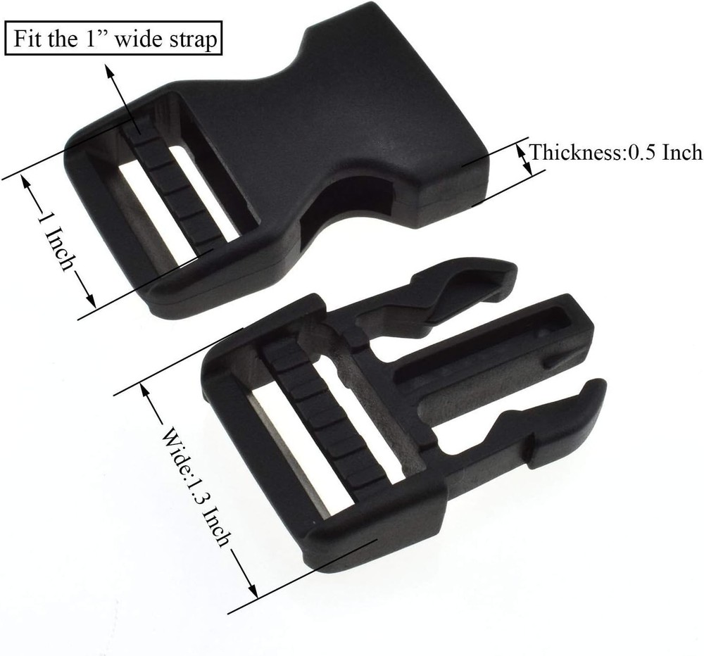6Set Buckles for Nylon Webbing Straps 1", Quick Side Release Plastic Buckles Cli