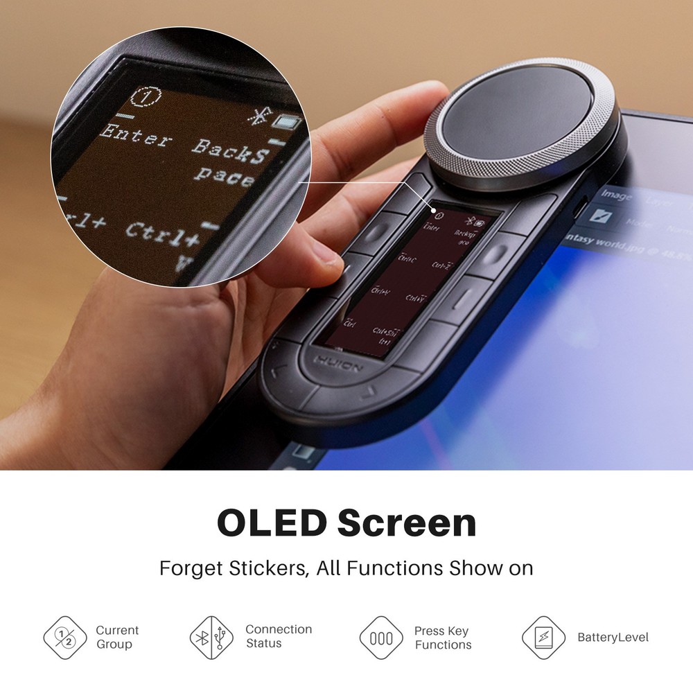 HUION Keydial Remote Bluetooth 5.0 Programmable Keypad OLED Display Macro Keypad